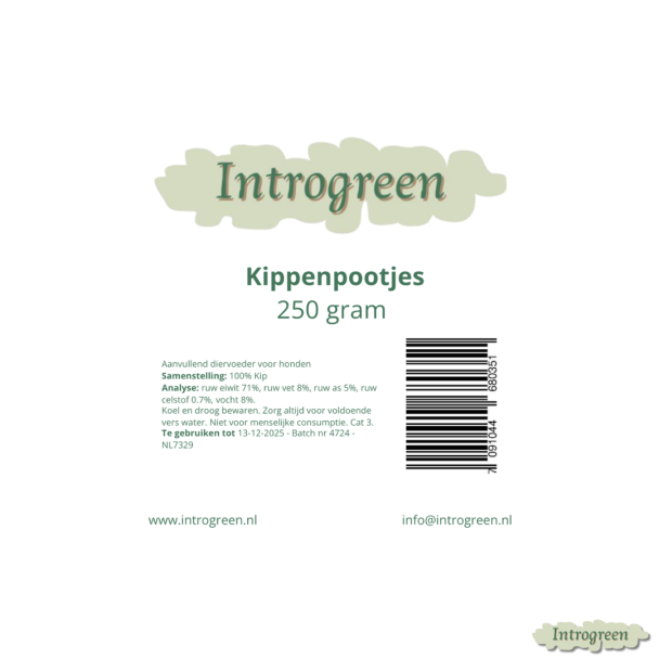 Ingrediëntenlabel Kippenpootjes – hondensnack 250g