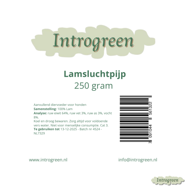 Ingrediëntenlabel Lamsluchtpijp – hondensnack 250g