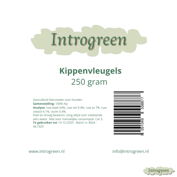 Ingrediëntenlabel Kippenvleugels – hondensnack 250g