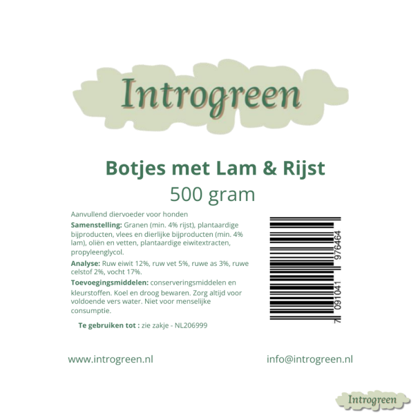 Ingrediënten hondensnacks lam en rijst