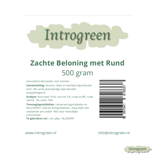 Ingrediënten zachte beloning met rund voor honden