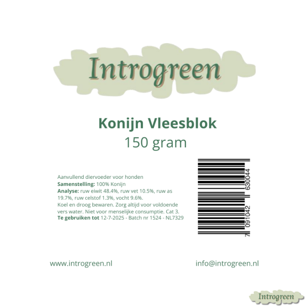 Ingrediënten Konijn Vleesblok voor honden