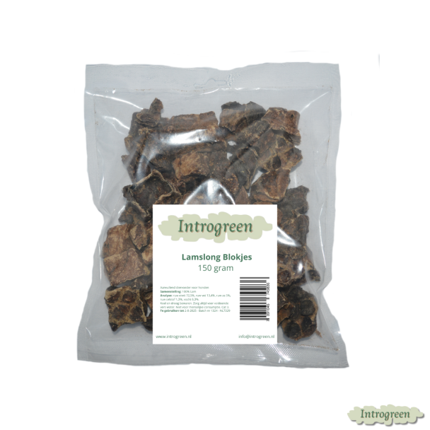 Lamslong Blokjes in verpakking – natuurlijke hondensnack 150g