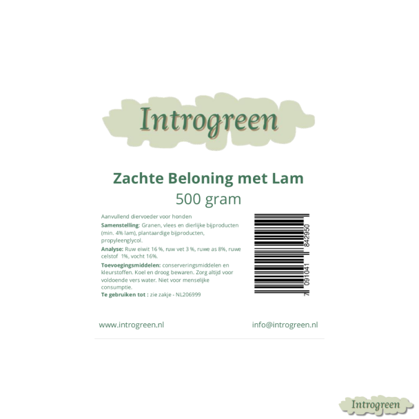 Ingrediënten zachte beloning met lam voor honden