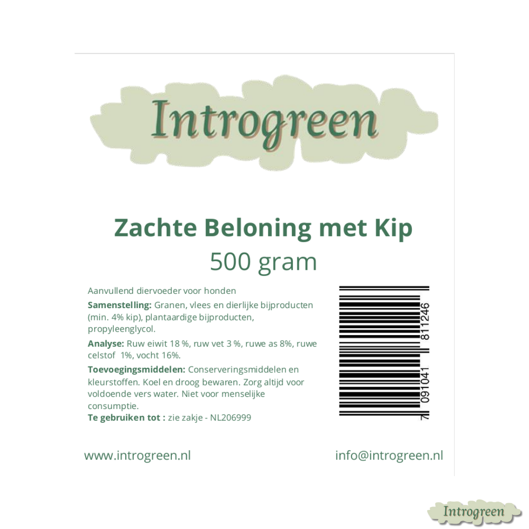 Ingrediënten zachte beloning met kip voor honden
