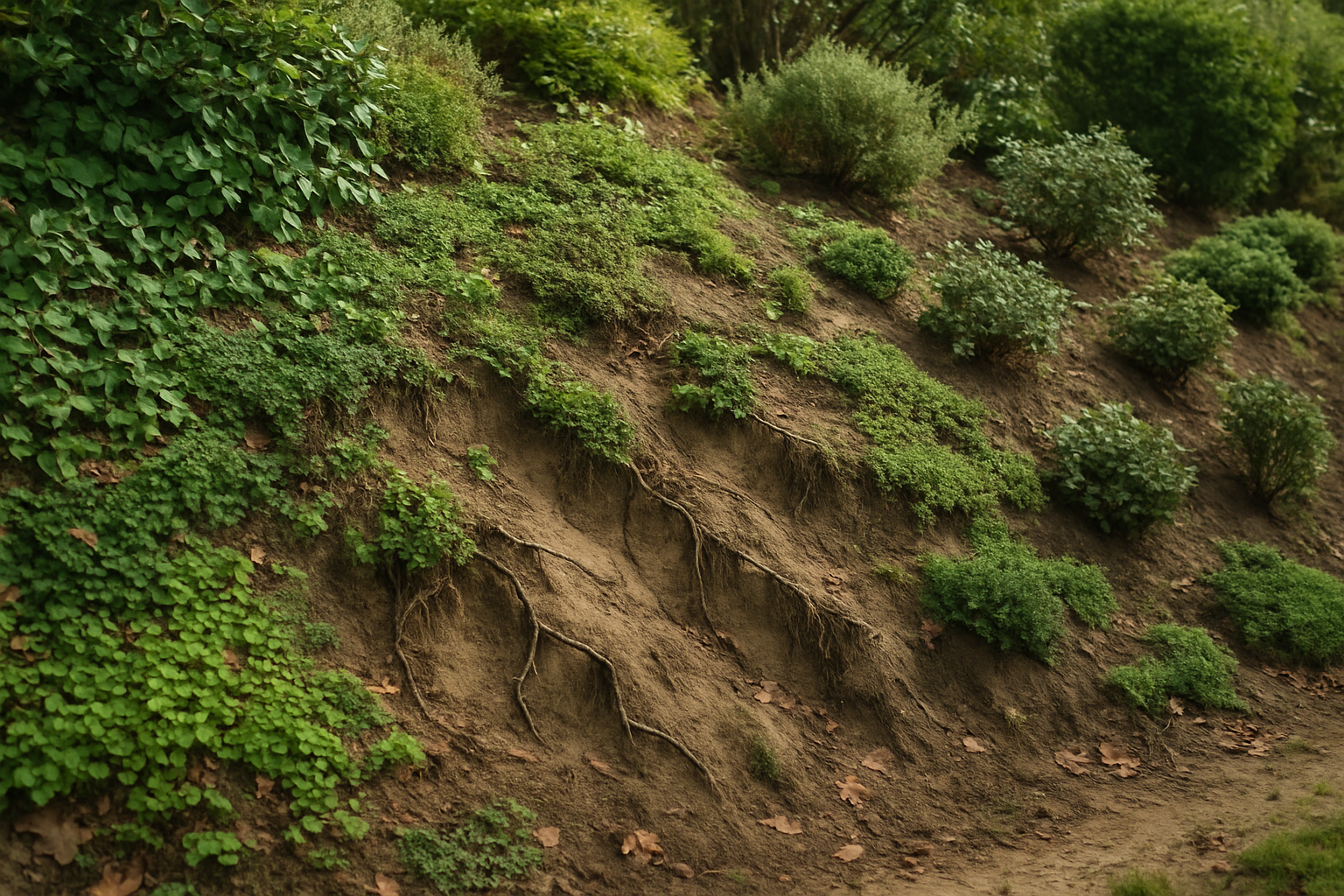 Erosion und Bodendecker an Hängen