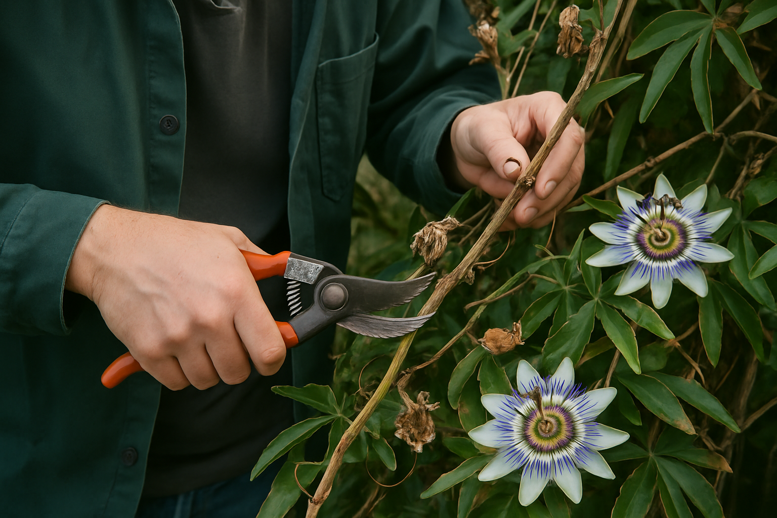 Passionsblume schneiden im Garten
