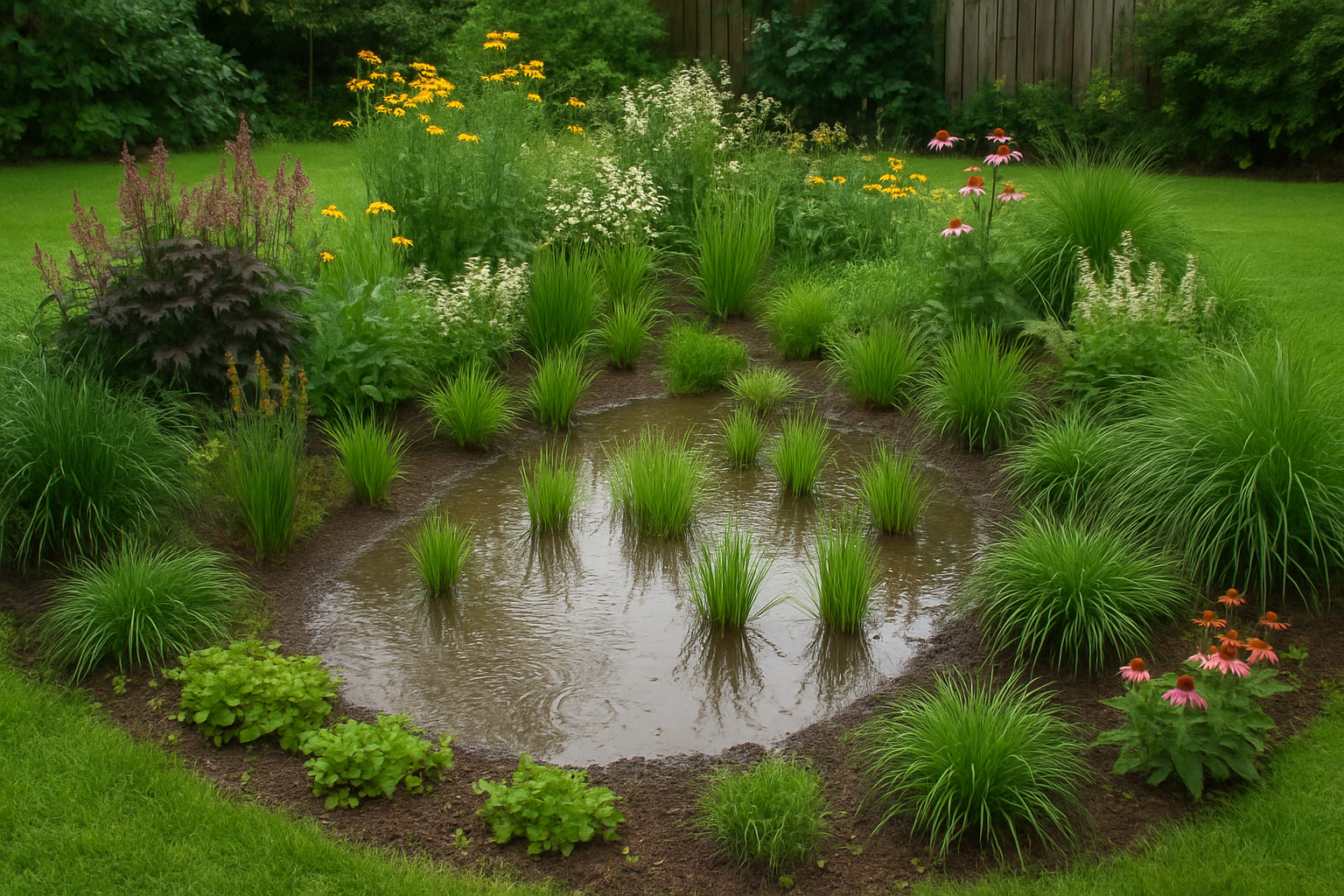 Regengarten und Versickerungsmulde nach Feuchtigkeitszonen bepflanzen